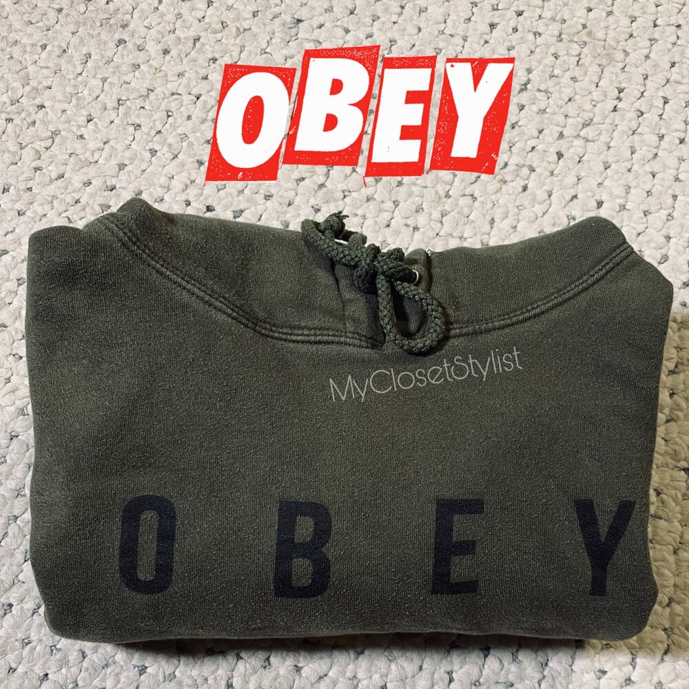 OBEY Signature Mens Logo Hoodie Sweatshirt! Medium loden green black - Picture 7 of 8